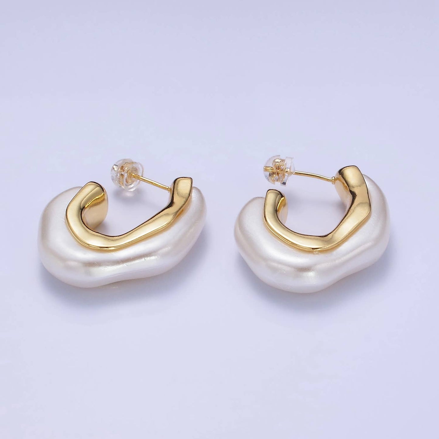 Shell Pearl Geometric J-Shaped Earrings | 24K Gold Filled