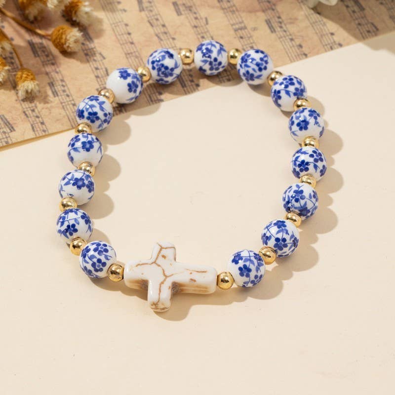 Chinoiserie Cross Stretch Bracelet