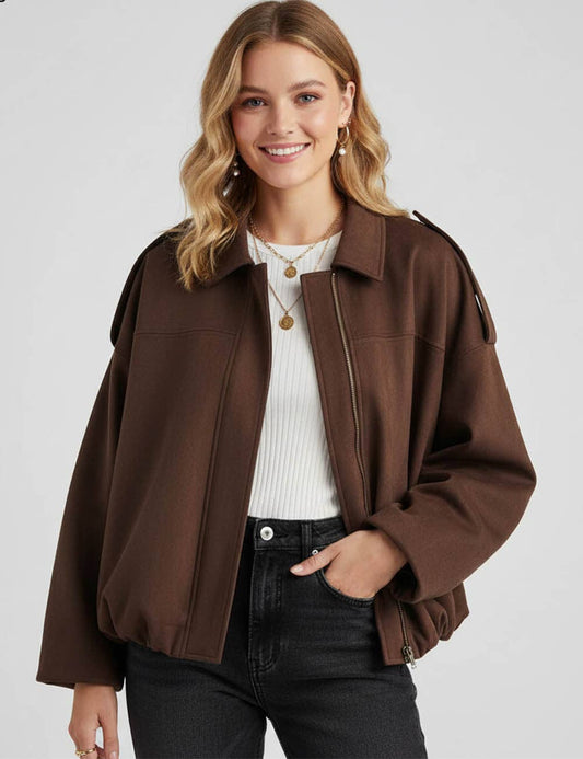 Mocha Faux Suede Bomber