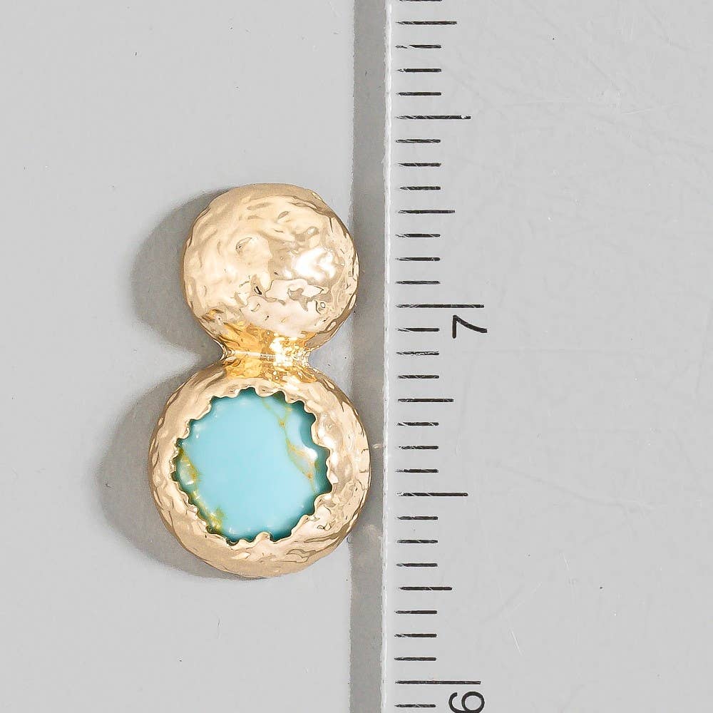 Hammered Dome And Stone Stud Dangle Earrings