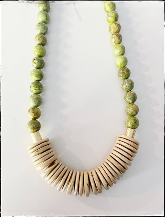 Short Wood African Turquoise Bead Necklace Coconut Green