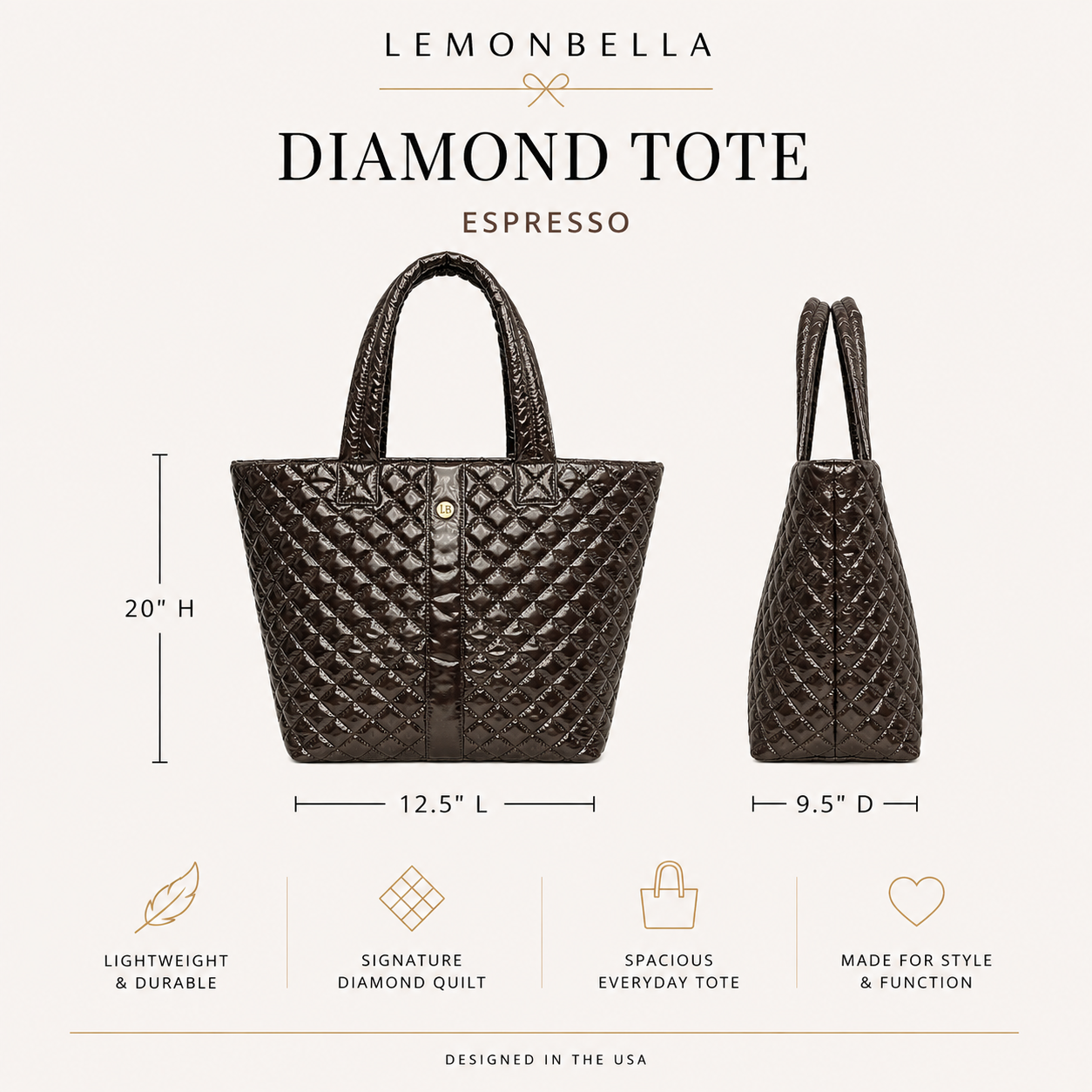 Diamond Tote Shoulder Bag Espresso