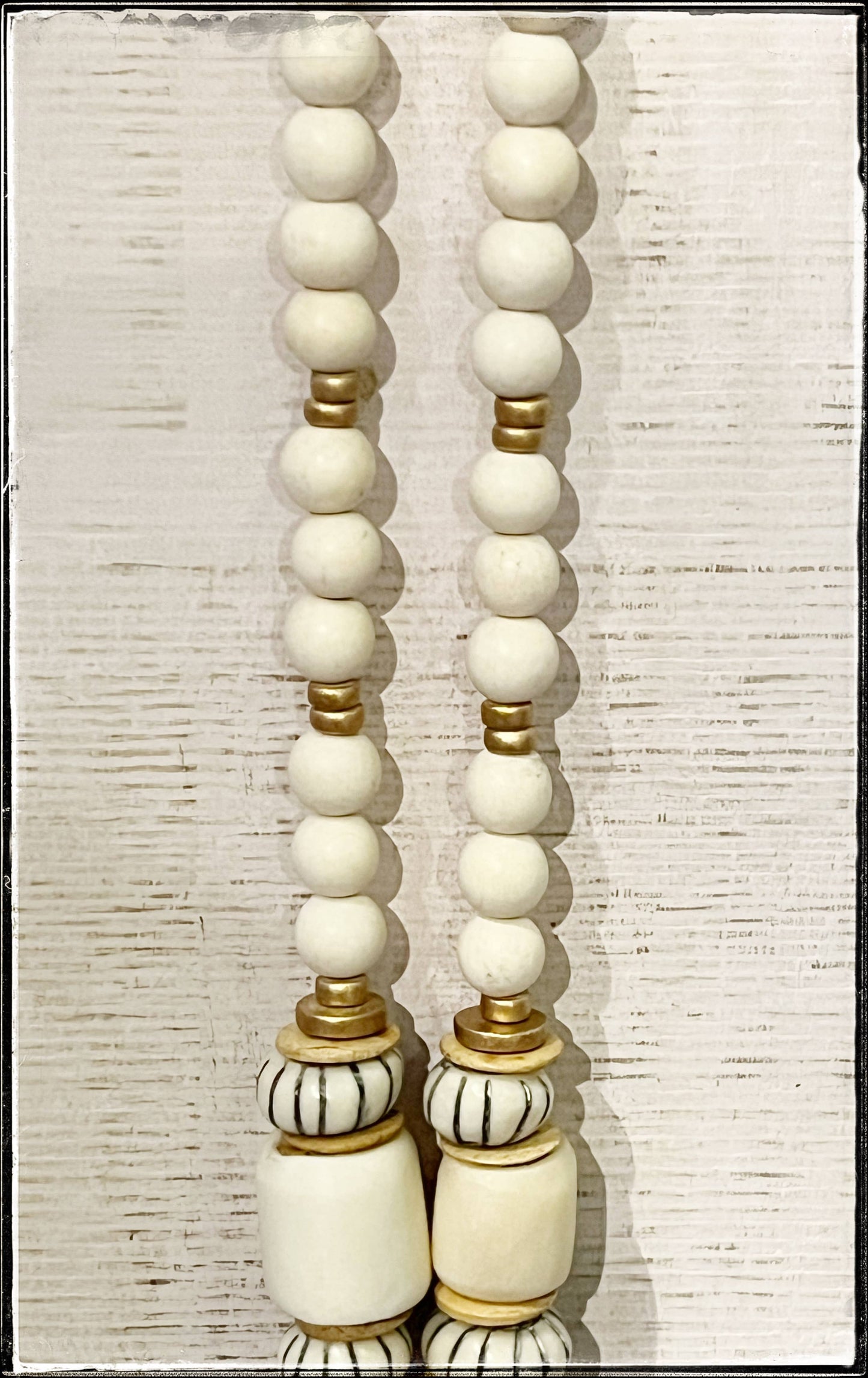 Wood & Afr. Bead w/ Turq. Pendant - Stripe African Bone Bead