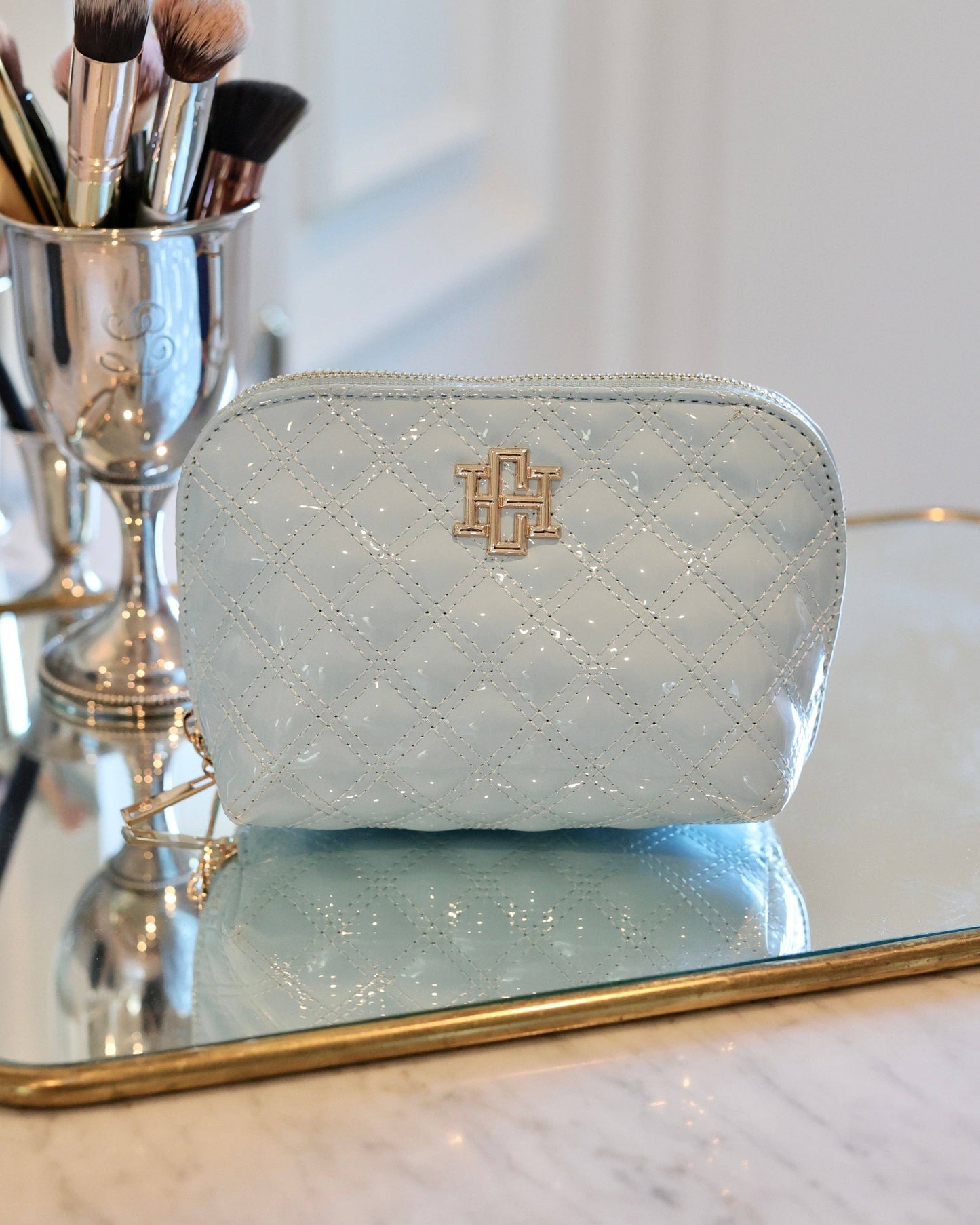 Ibiza Small Pouch Light Blue Patent | Caroline Hill