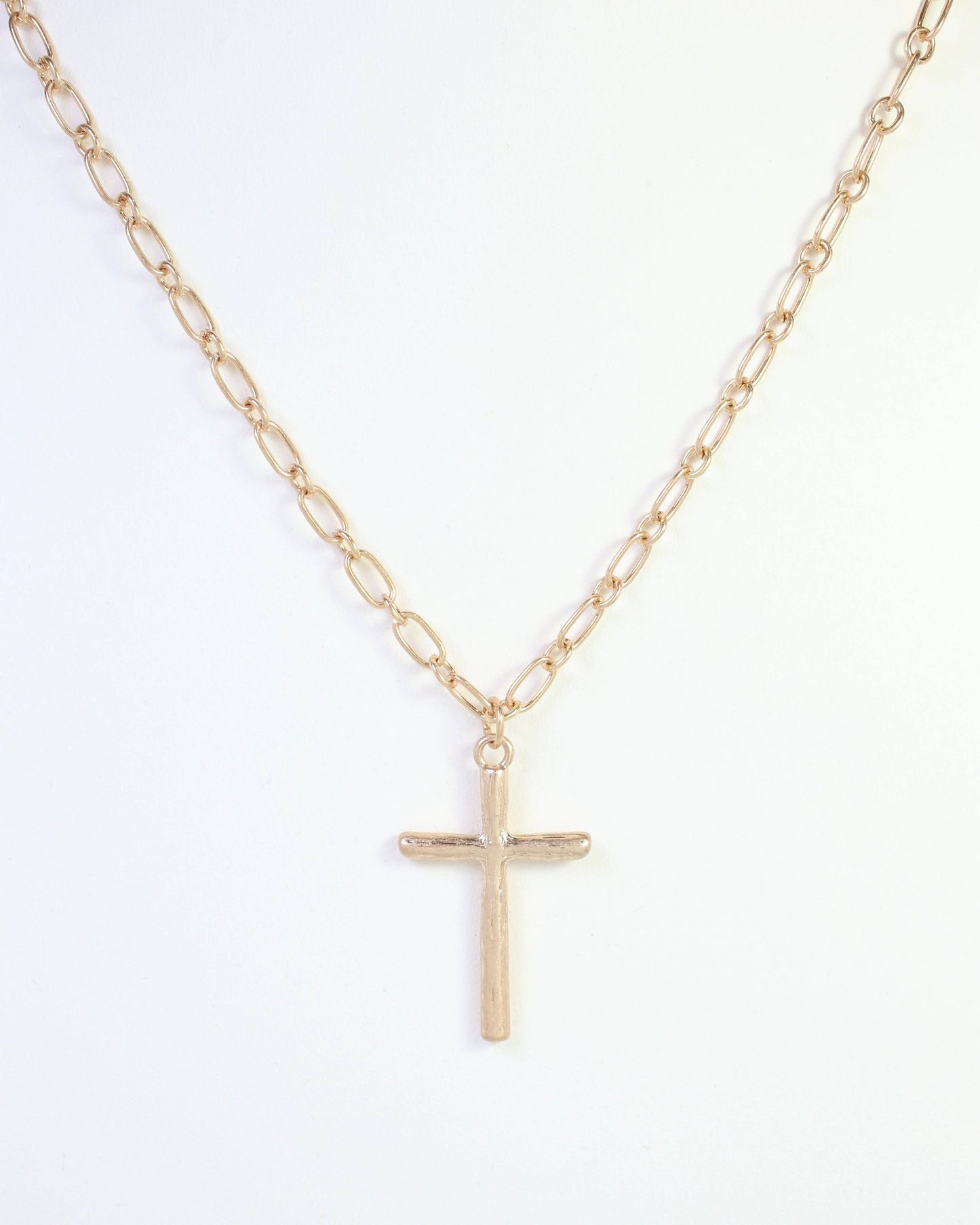 Cassia Textured Cross Necklace Worn Gold