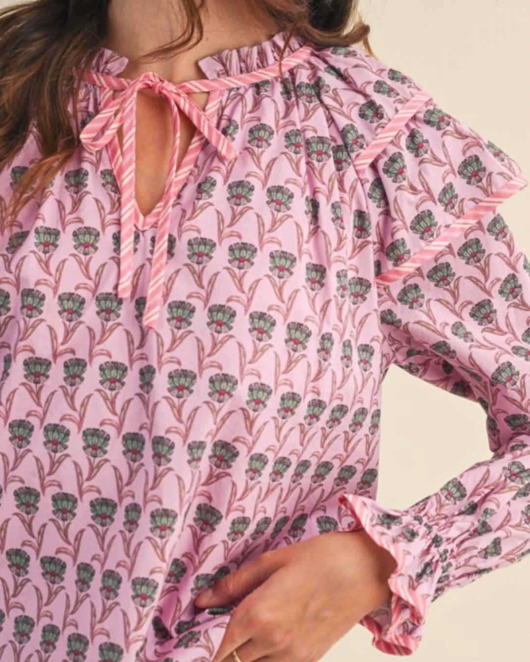 Floral Flutter Sleeve Contrast Top