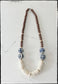 Blue Ceramic Chinoiserie Glass Bead & Wood Necklace- Tan