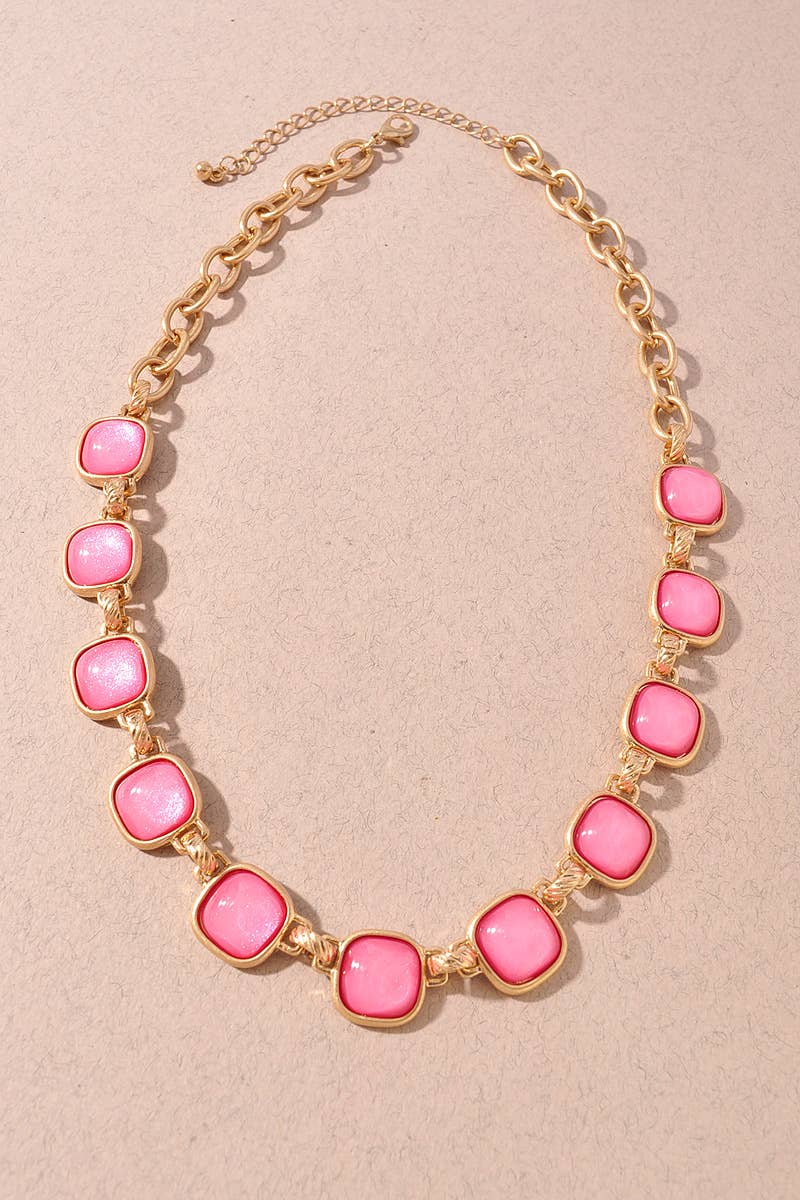 Square Stone Chain Statement Necklace | 3 Colors