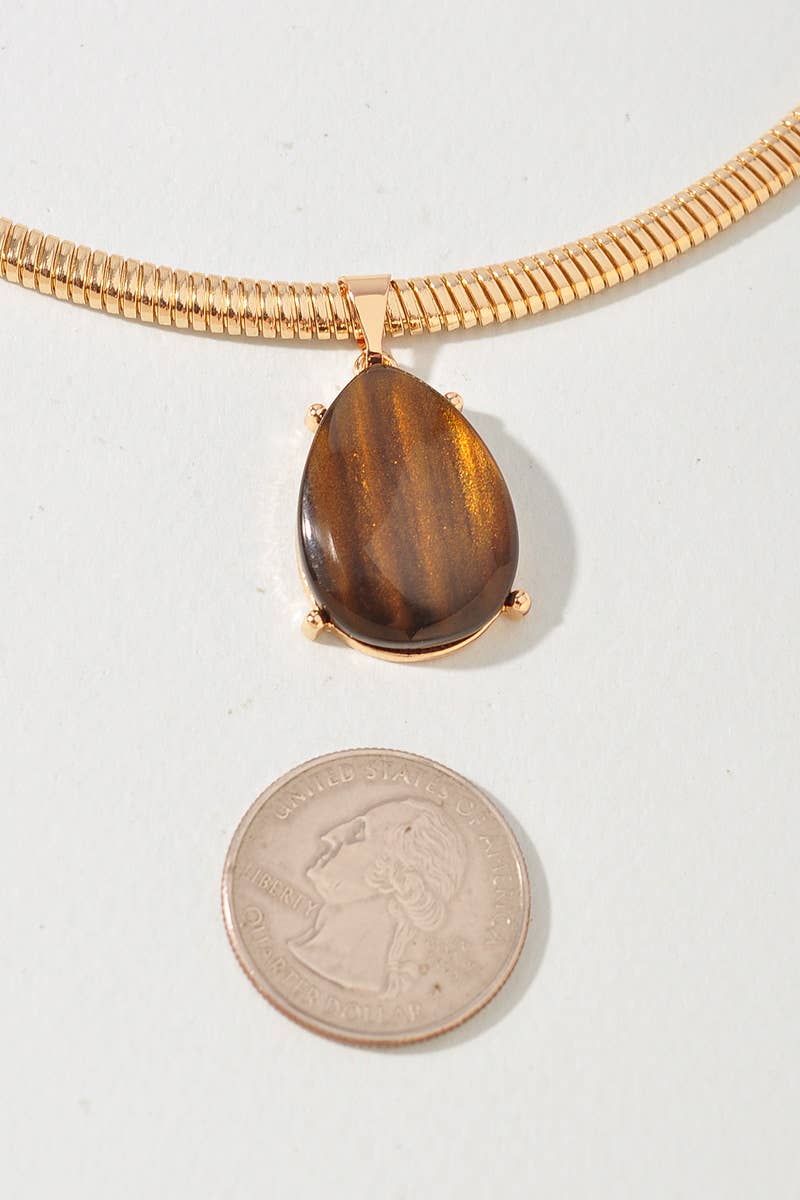 Tiger Eye Pendant Snake Chain Necklace