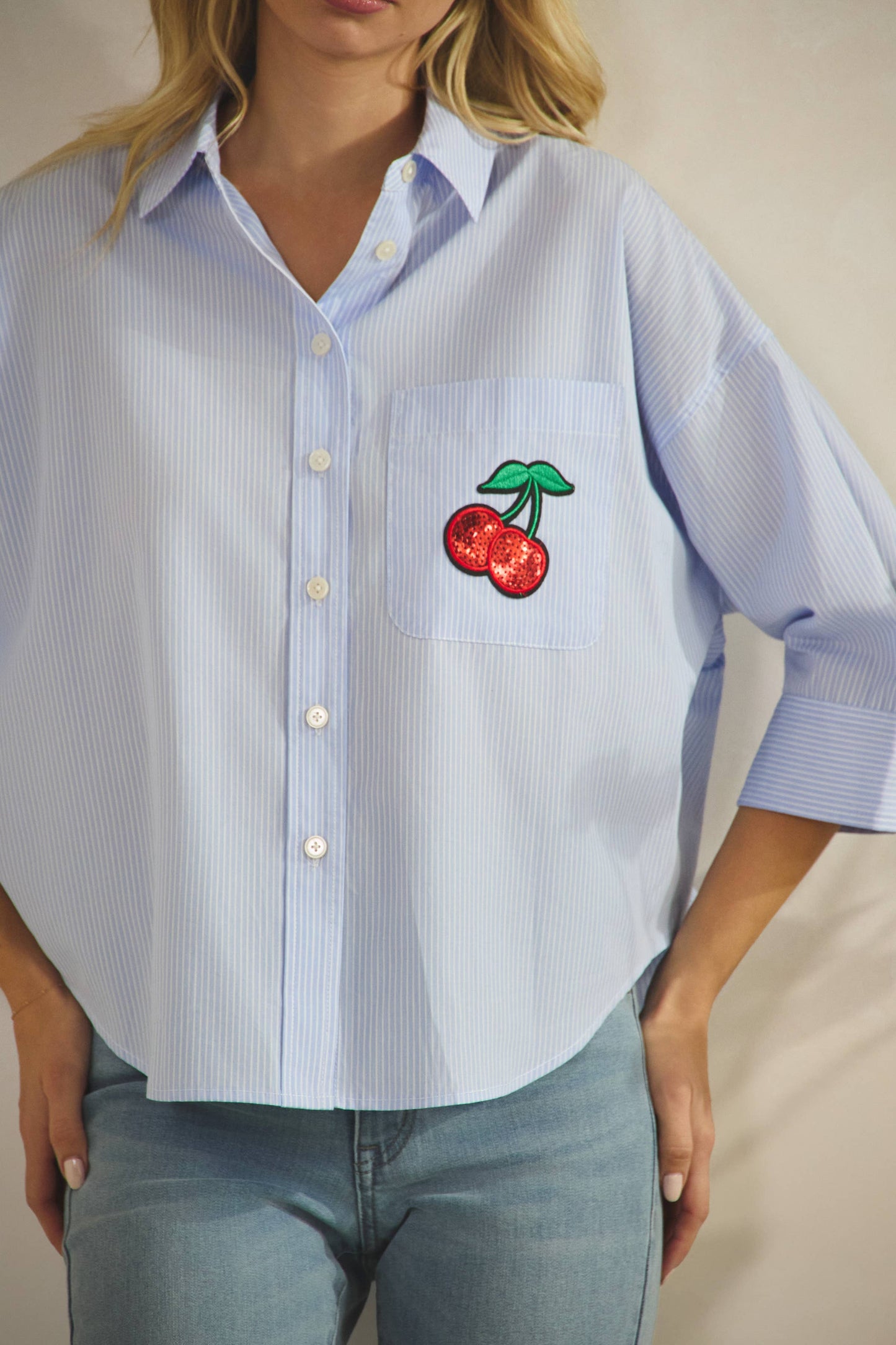 The Cherry Sequin Button Down | Star Drop