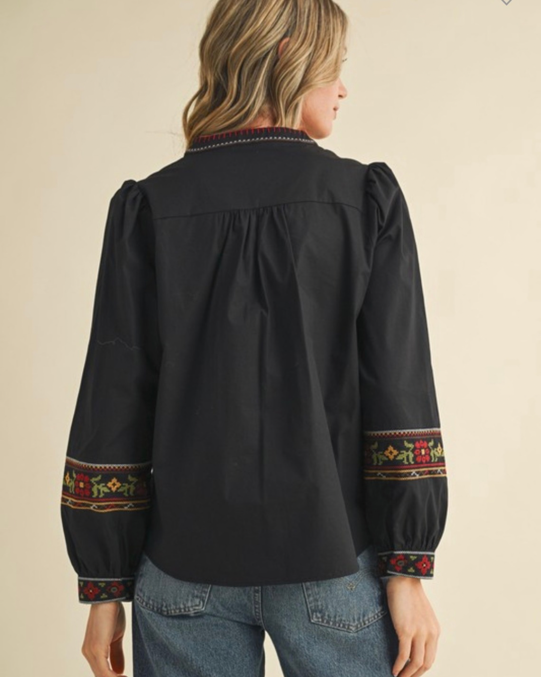 Cross Stitch Embroidered Puff Sleeve Top