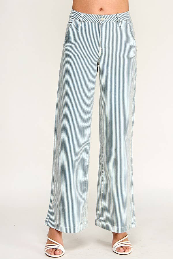 Blue Pinstripe High Rise Stretch Jean | Petra 153