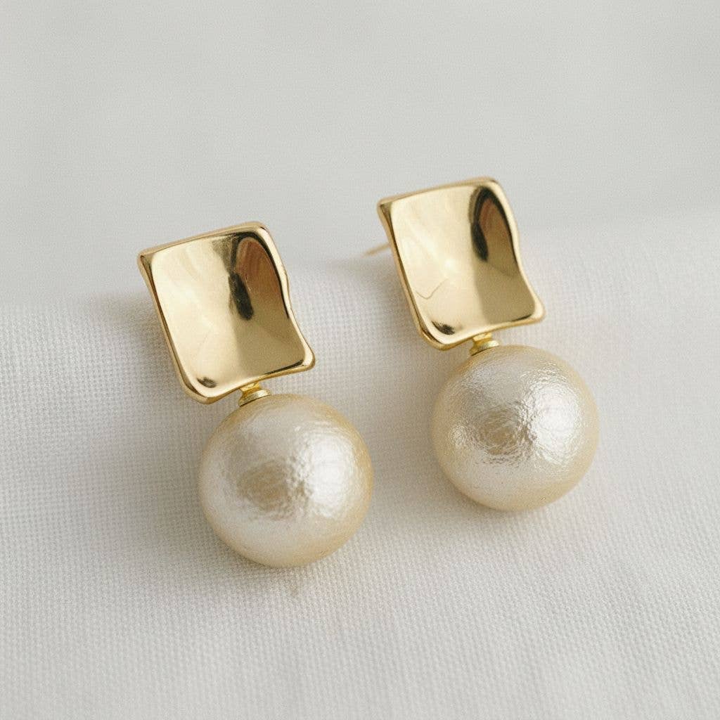 Contemporary Geometric Pearl Drop Earrings