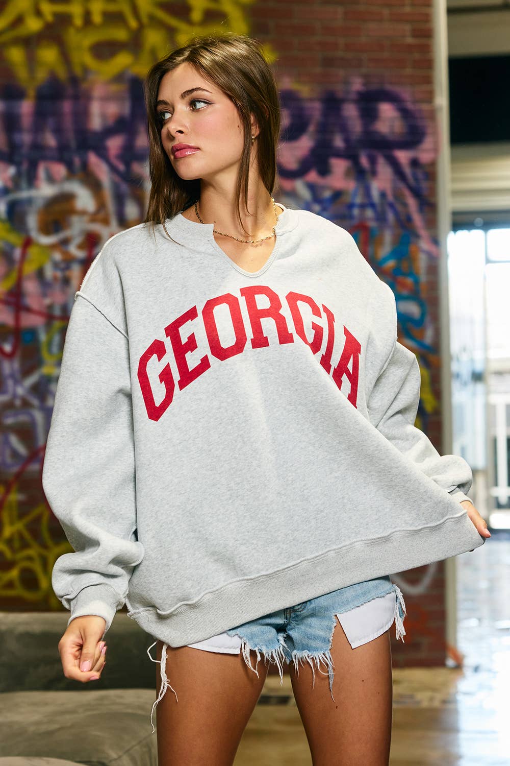 Georgia Split-Neck Terry Sweatshirt | Bucketlist