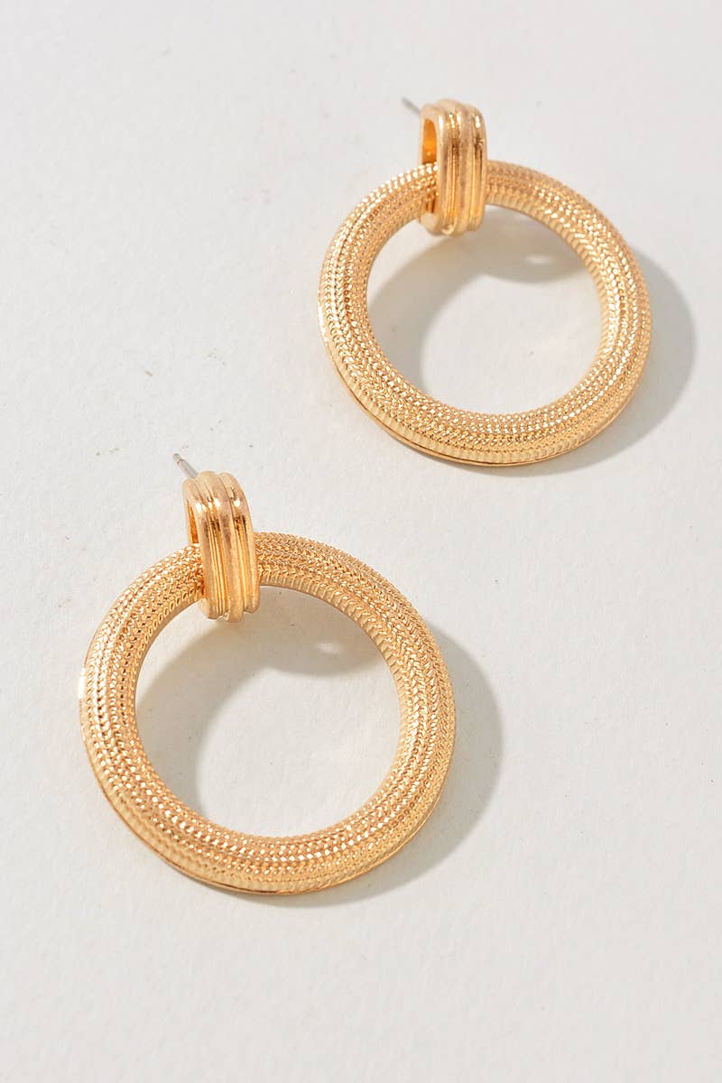Textured Gold Circle Drop Earrings