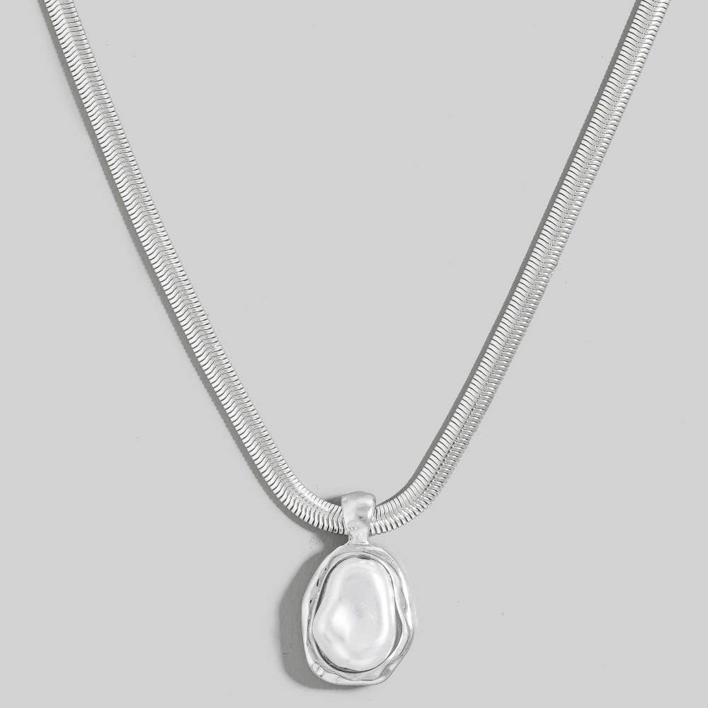 Pearl Pendant Herringbone Chain Necklace