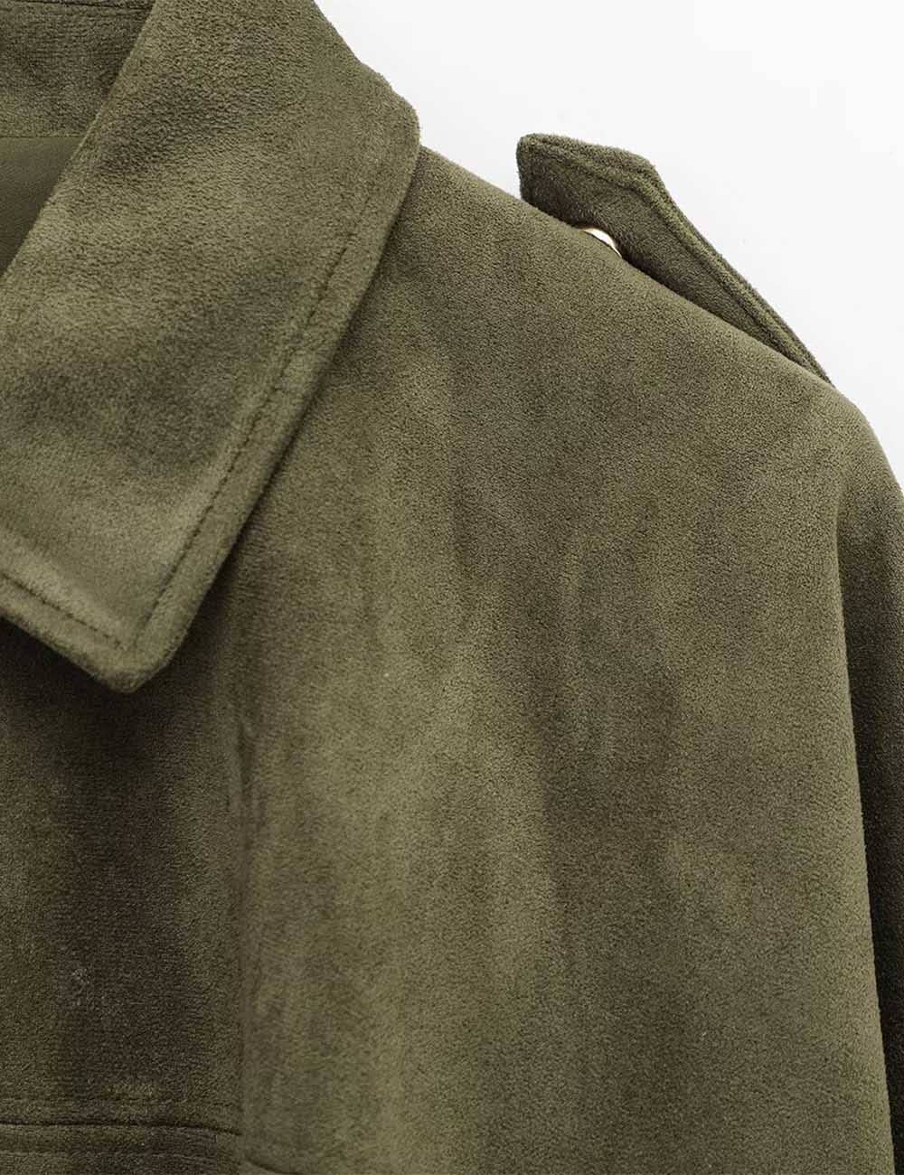 Olive Faux Suede Bomber