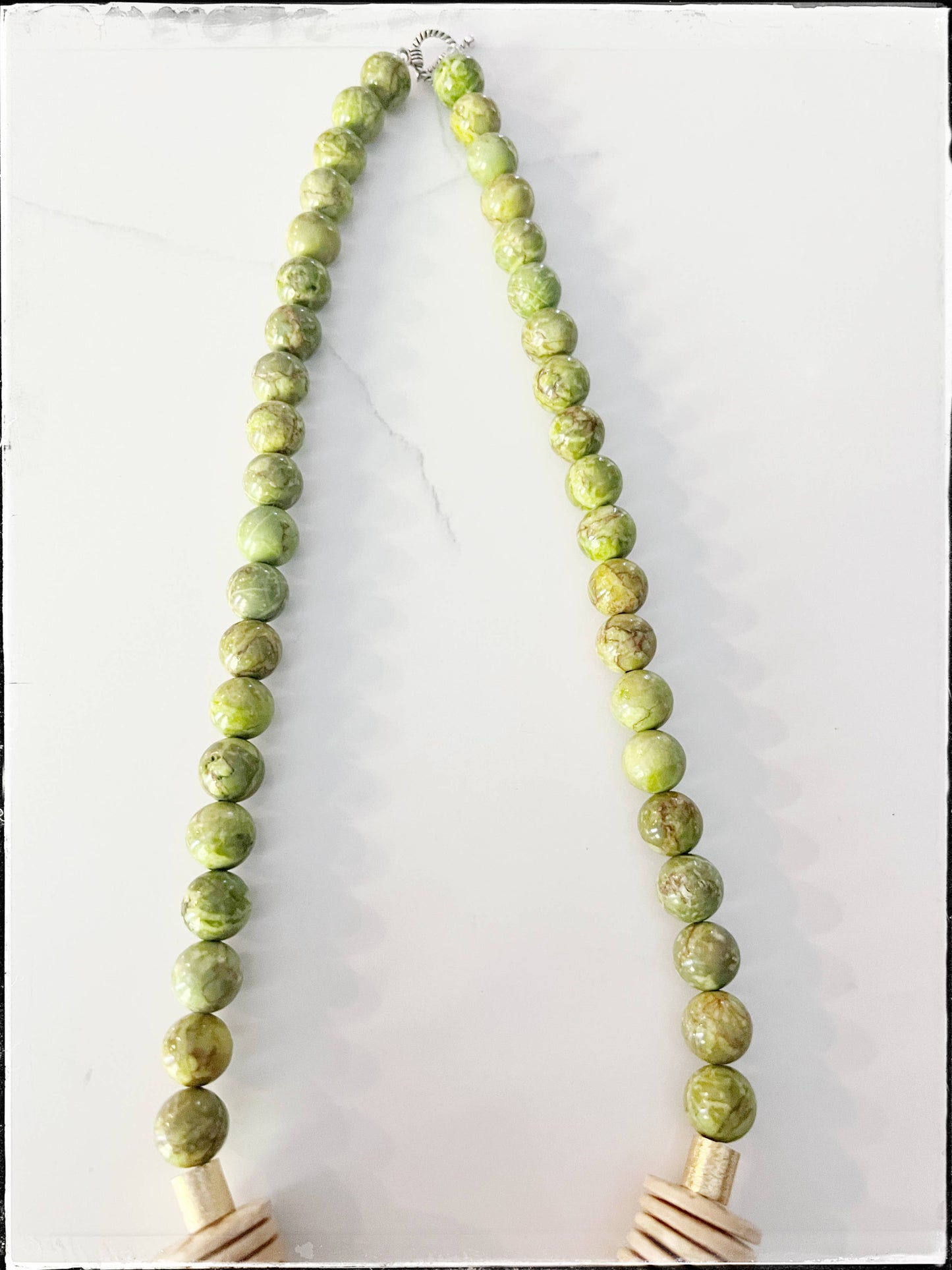 Short Wood African Turquoise Bead Necklace Coconut Green