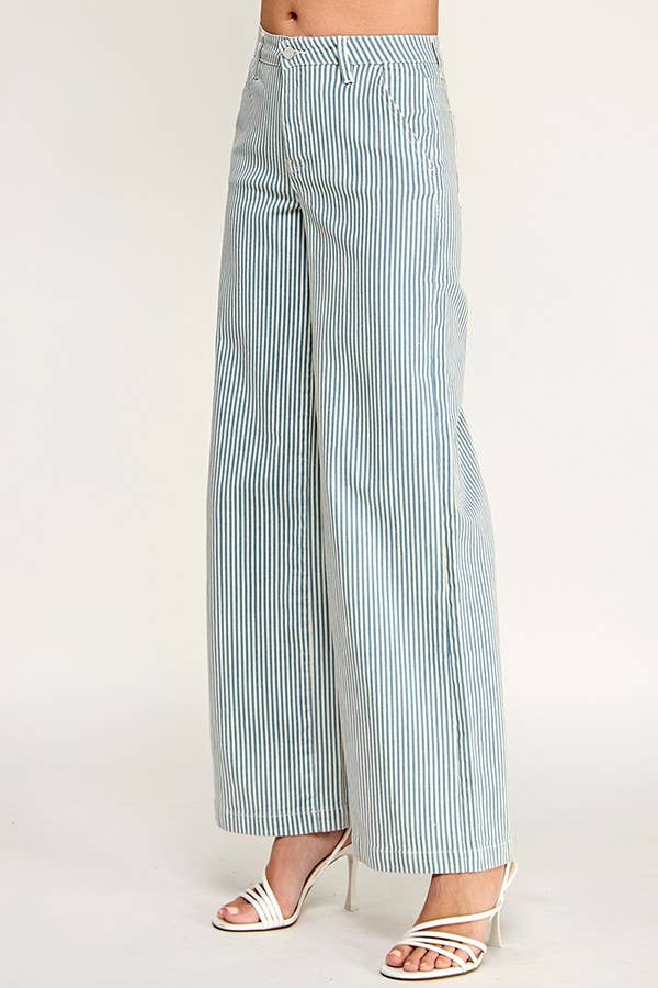 Blue Pinstripe High Rise Stretch Jean | Petra 153