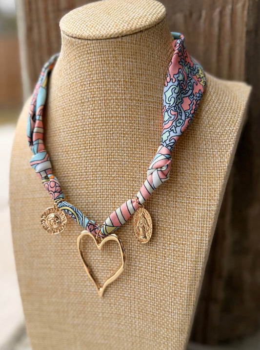 Heart & Charm Scarf Necklace