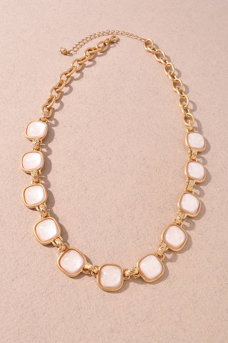 Square Stone Chain Statement Necklace | 3 Colors