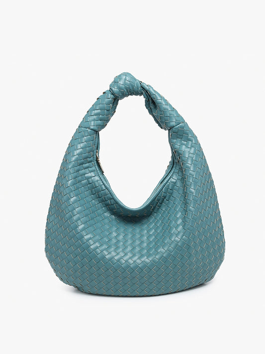 Valentina Woven Knotted Handle Hobo in Dusty Blue