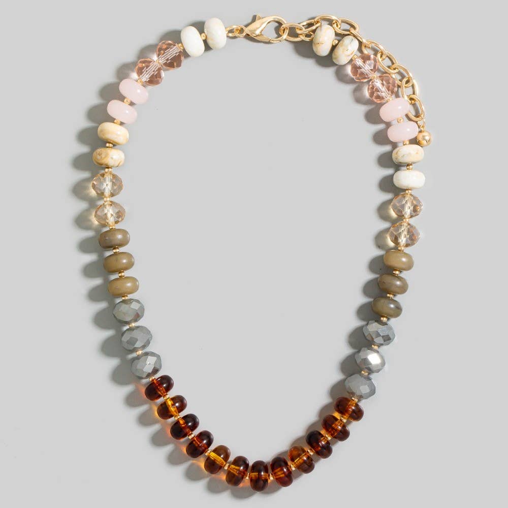 Mixed Faceted And Marble Resin Disc Beads Necklace