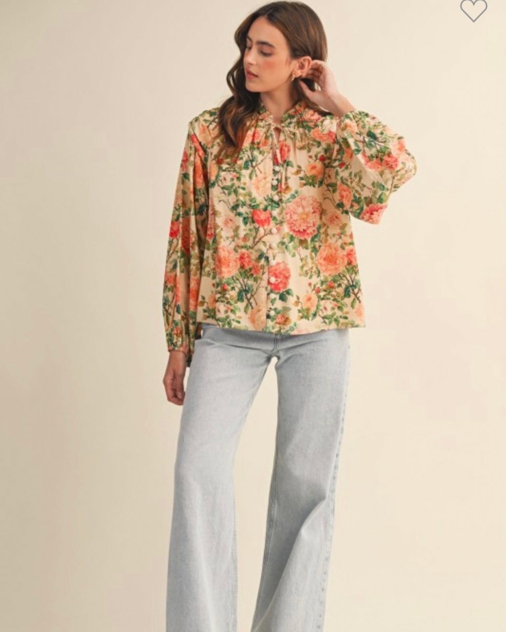 Pre Order: Floral Ruched Beaded Button Down