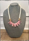 Pink & Tan Coconut Wood Stick & Disk Bead Necklace