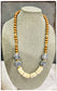 Blue Ceramic Chinoiserie Glass Bead & Wood Necklace- Tan