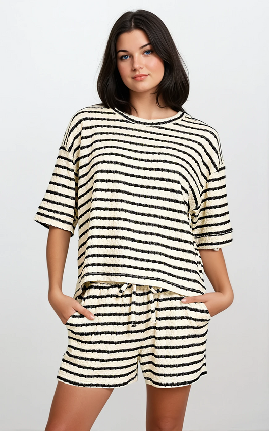 Textured Stripe Set in Black | Zenana