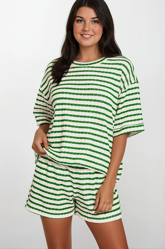 Textured Stripe Set in Green | Zenana