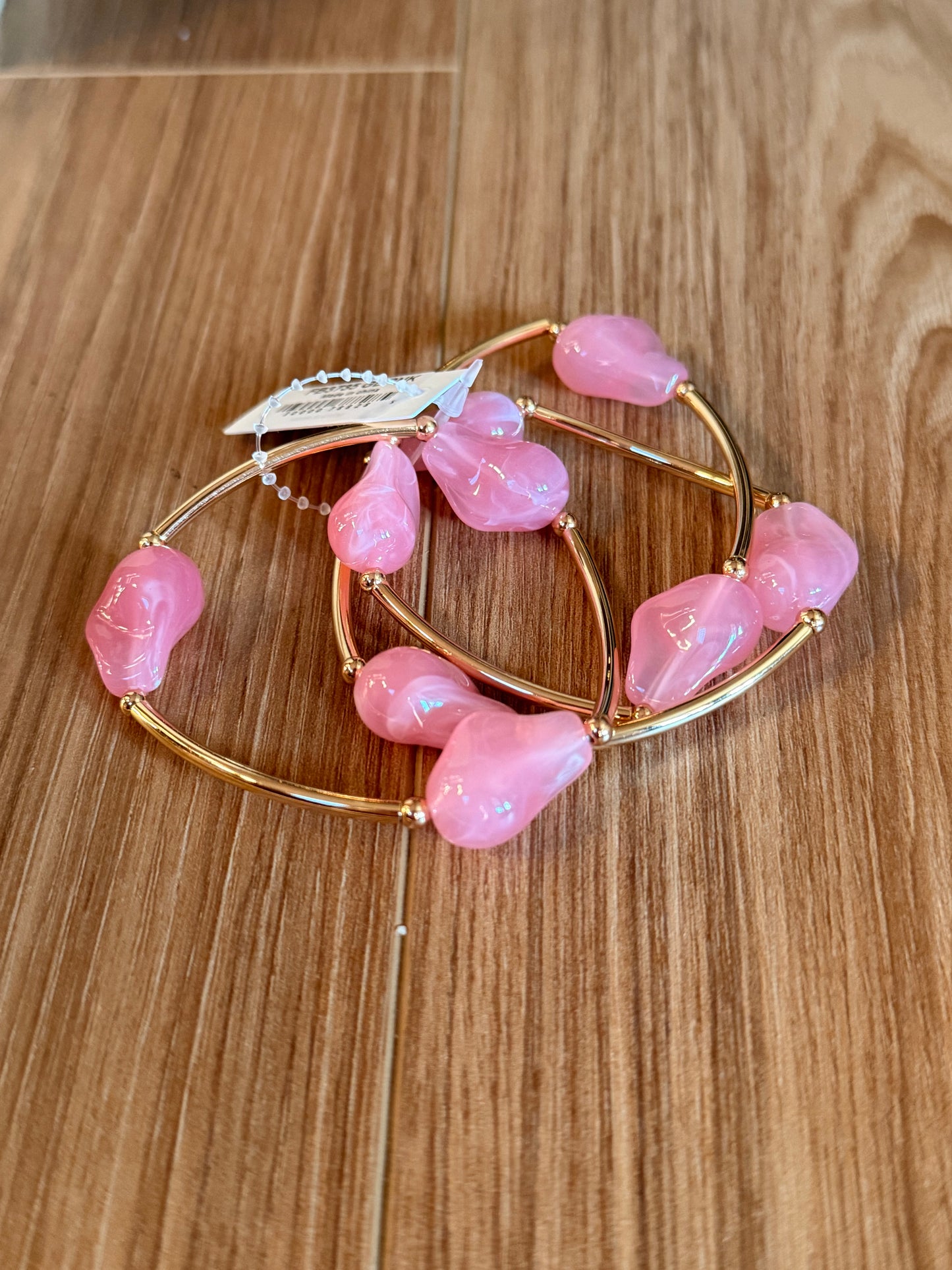 Marble Resin Irregular Beads And Metallic Tubes Bracelet Set