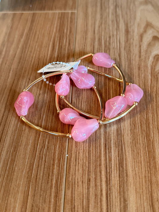 Marble Resin Irregular Beads And Metallic Tubes Bracelet Set