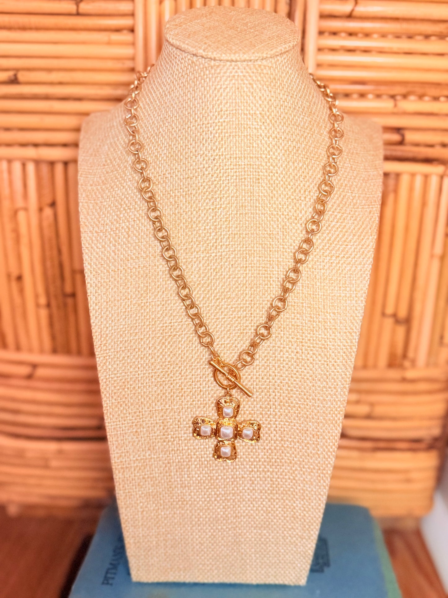 Mini Pearl Cross Necklace