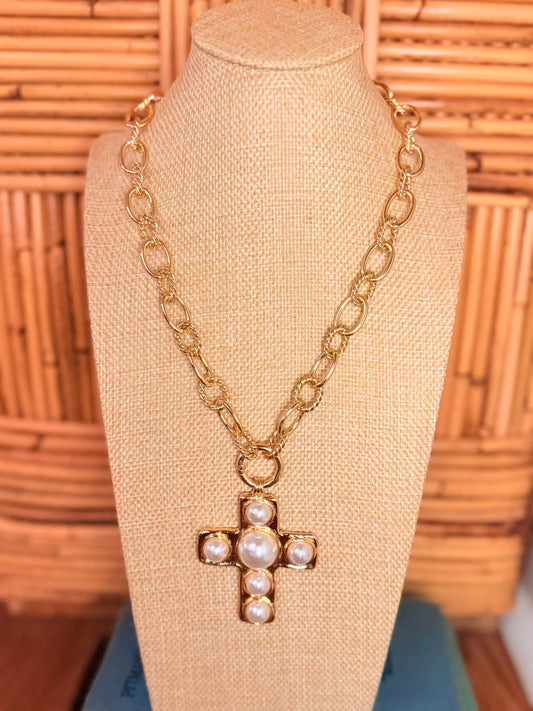 Center Pearl Cross Necklace