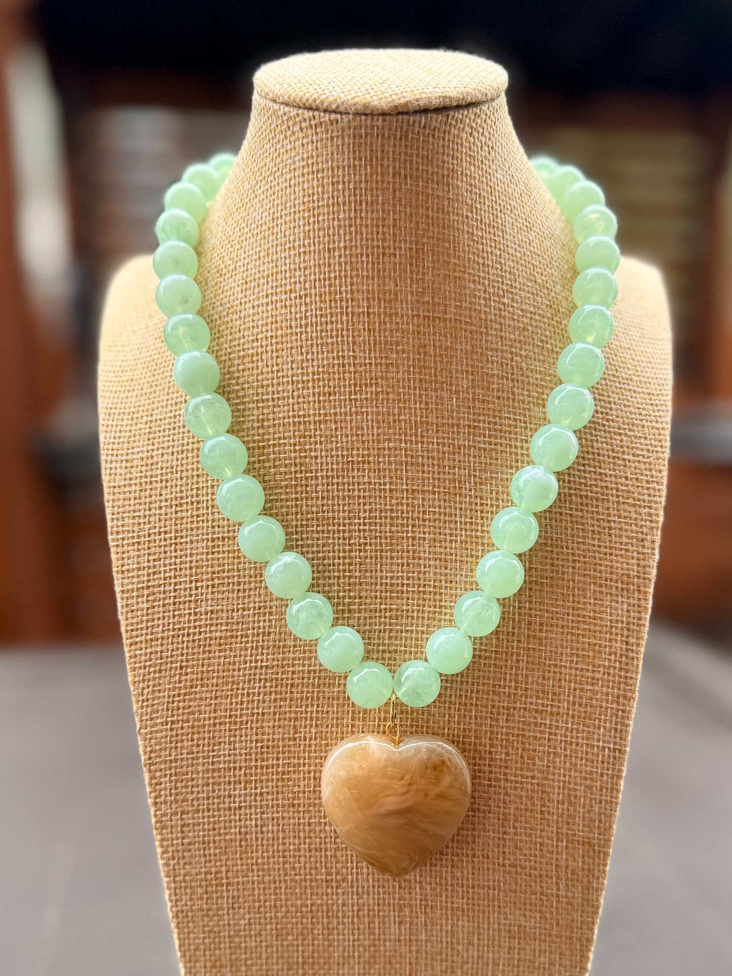 Taupe Heart Beaded Necklace