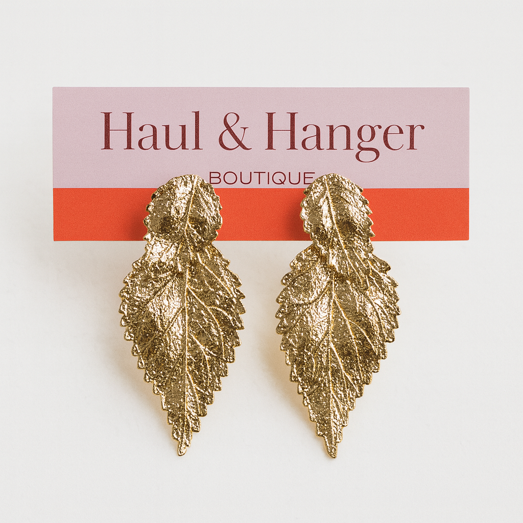 Golden Magnolia Leaf Earrings