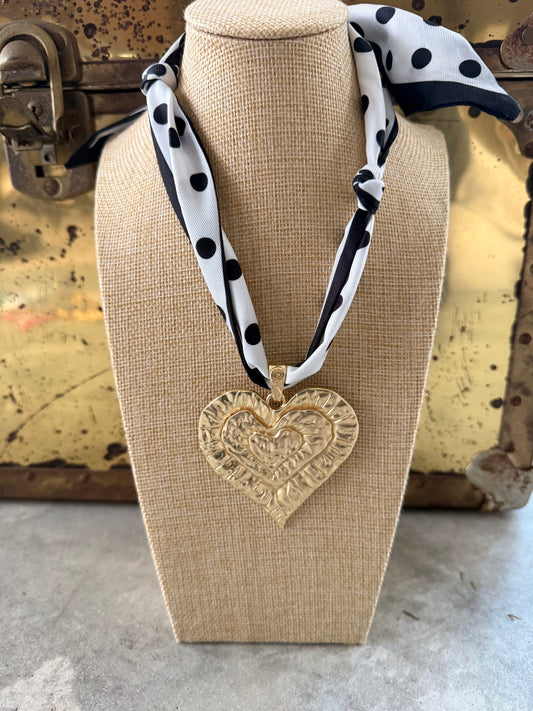 Polka Dot Heirloom Heart Scarf Necklace