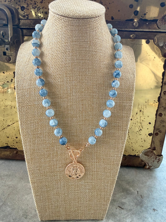 Mariner Glass Bead & Coin Necklace
