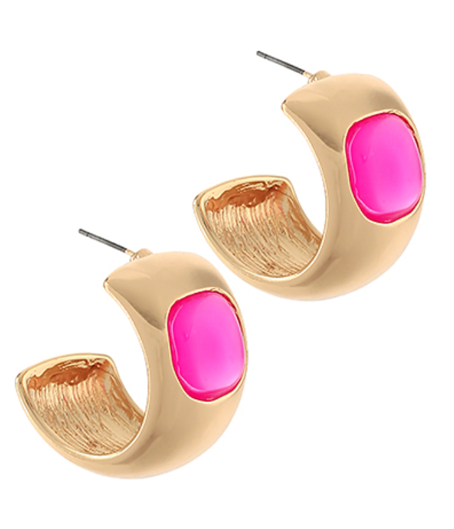Chunky Gold & Pink Half Hoop