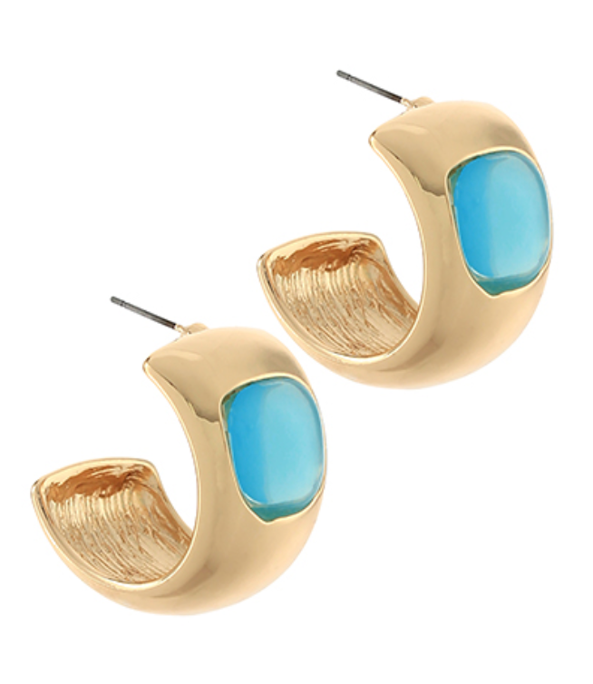 Chunky Gold & Turquoise Half Hoop