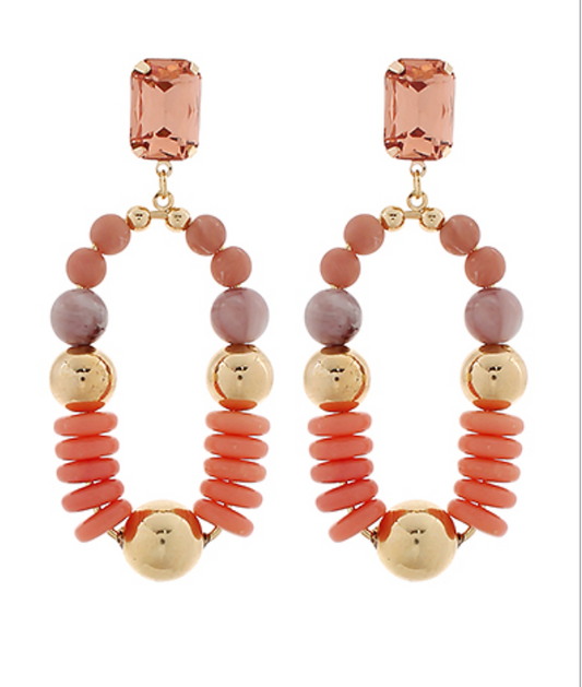 Bead & Pearl Hoops Coral & Gold