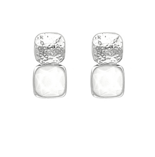 Drop Stud Cloud White & Silver