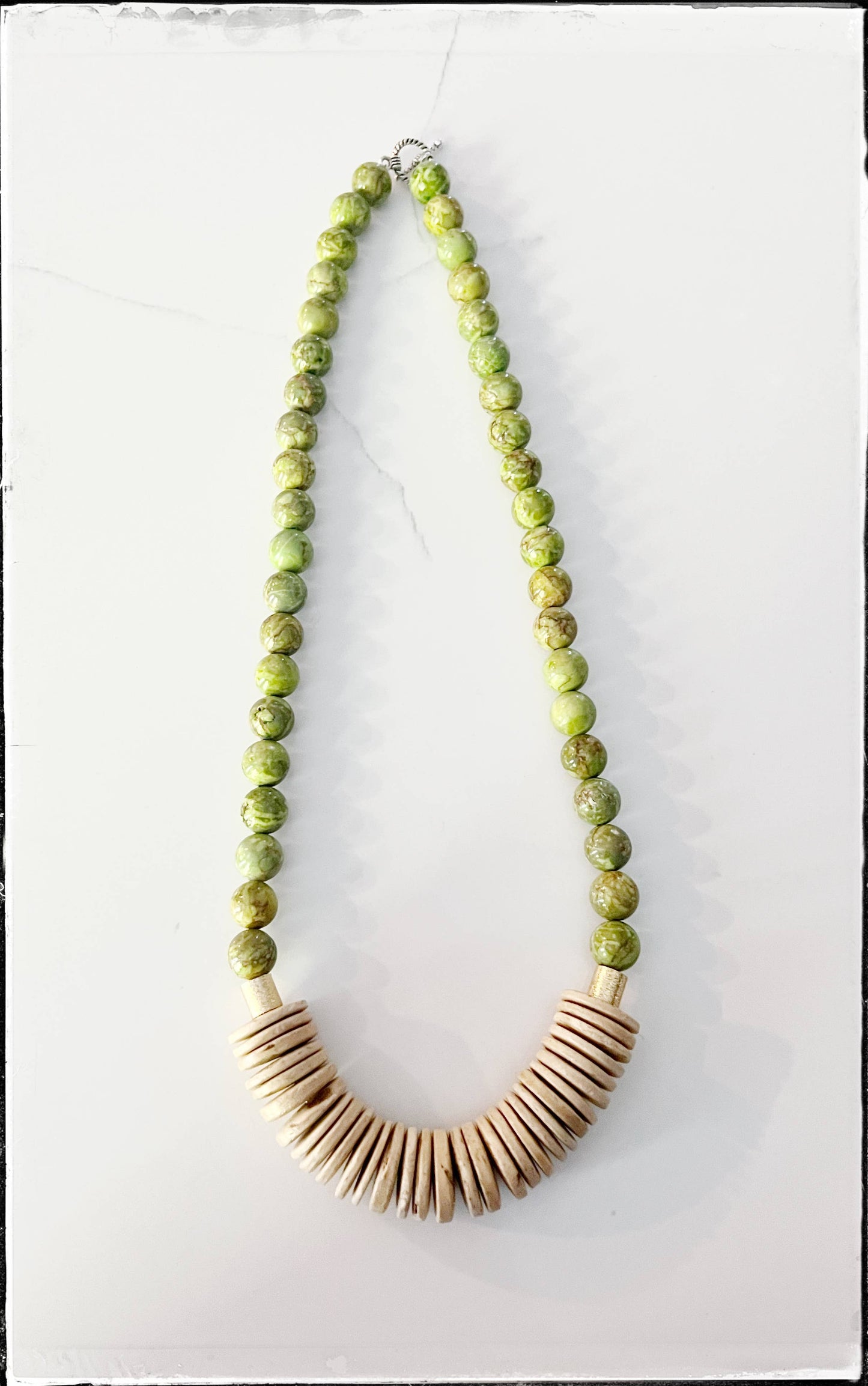 Short Wood African Turquoise Bead Necklace Coconut Green