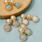 Hammered Dome And Stone Stud Dangle Earrings