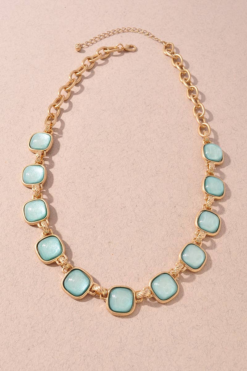Square Stone Chain Statement Necklace | 3 Colors