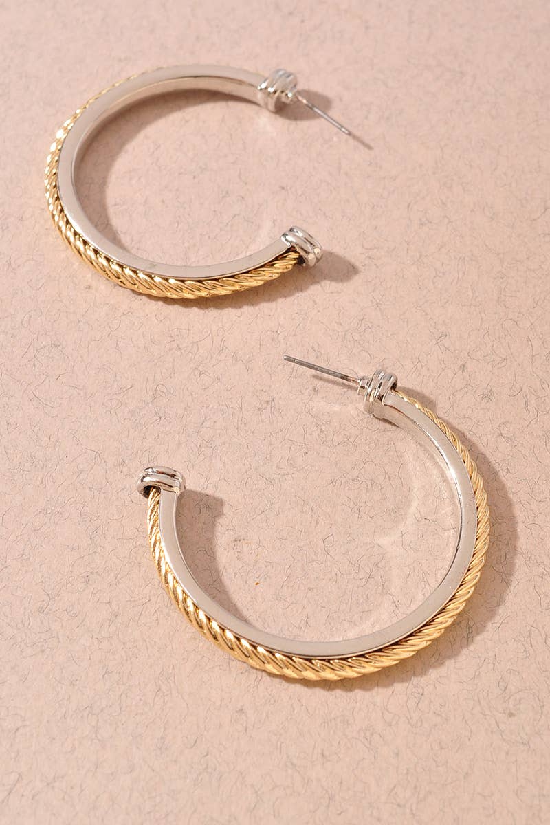 Two Toned Twist Hoop Earrings