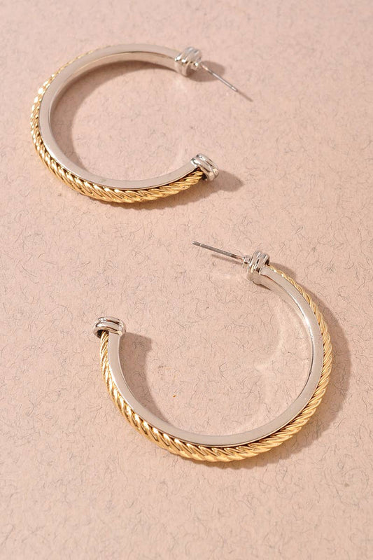 Two Toned Twist Hoop Earrings