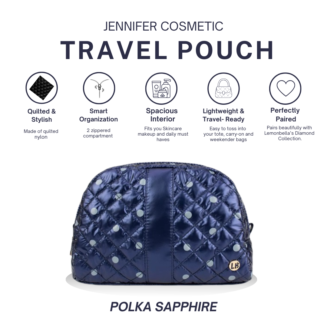 Cosmetic Makeup Bag Travel Pouch | Polka Dot Sapphire